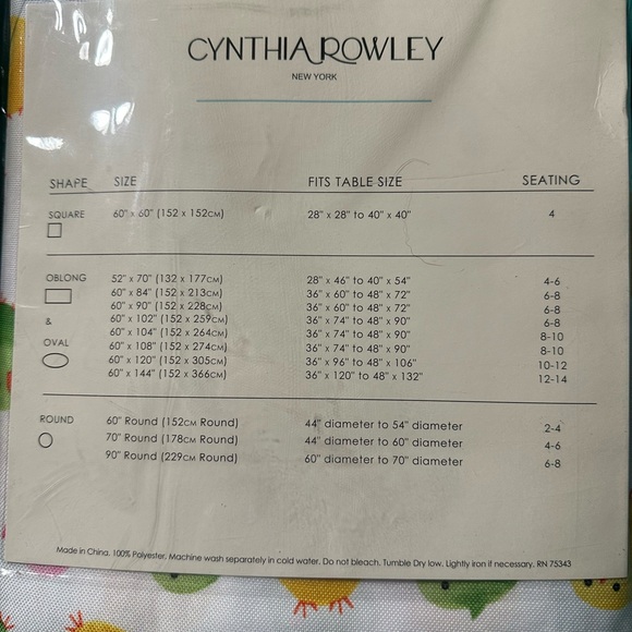 Cynthia Rowley Multi-Color Chick Print Tablecloth Oblong 60” X 104” NIP - Picture 4 of 4